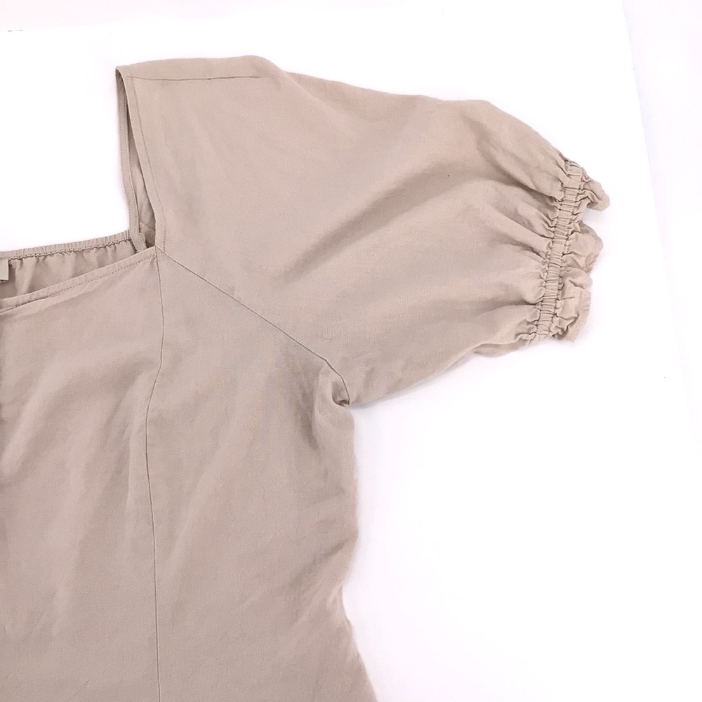 Loft Outlet Linen Square Neck Puff Sleeve Button Blouse Size Large - Picture 6 of 11